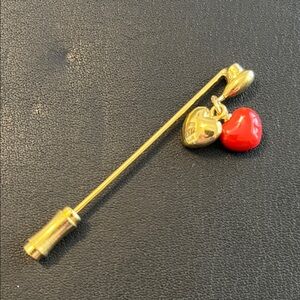 Gold and Red Heart Charm Brooch
